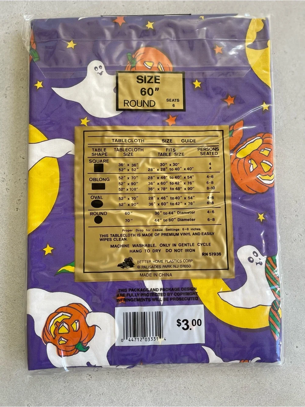 Vintage Better Homes Plastic Corp Purple Halloween Vinyl Tablecloth New Ghosts